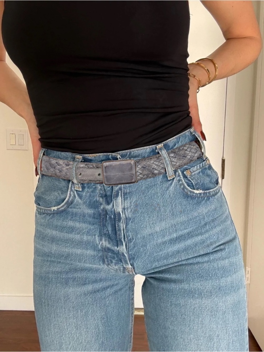 Vintage Genuine Eel Skin Gray & Gold Braided Belt
